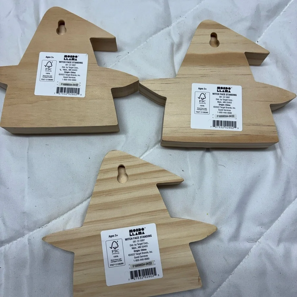 3 Mondo Llama Halloween Decor Craft Raw Wood Witch Hanging or Free Standing NEW